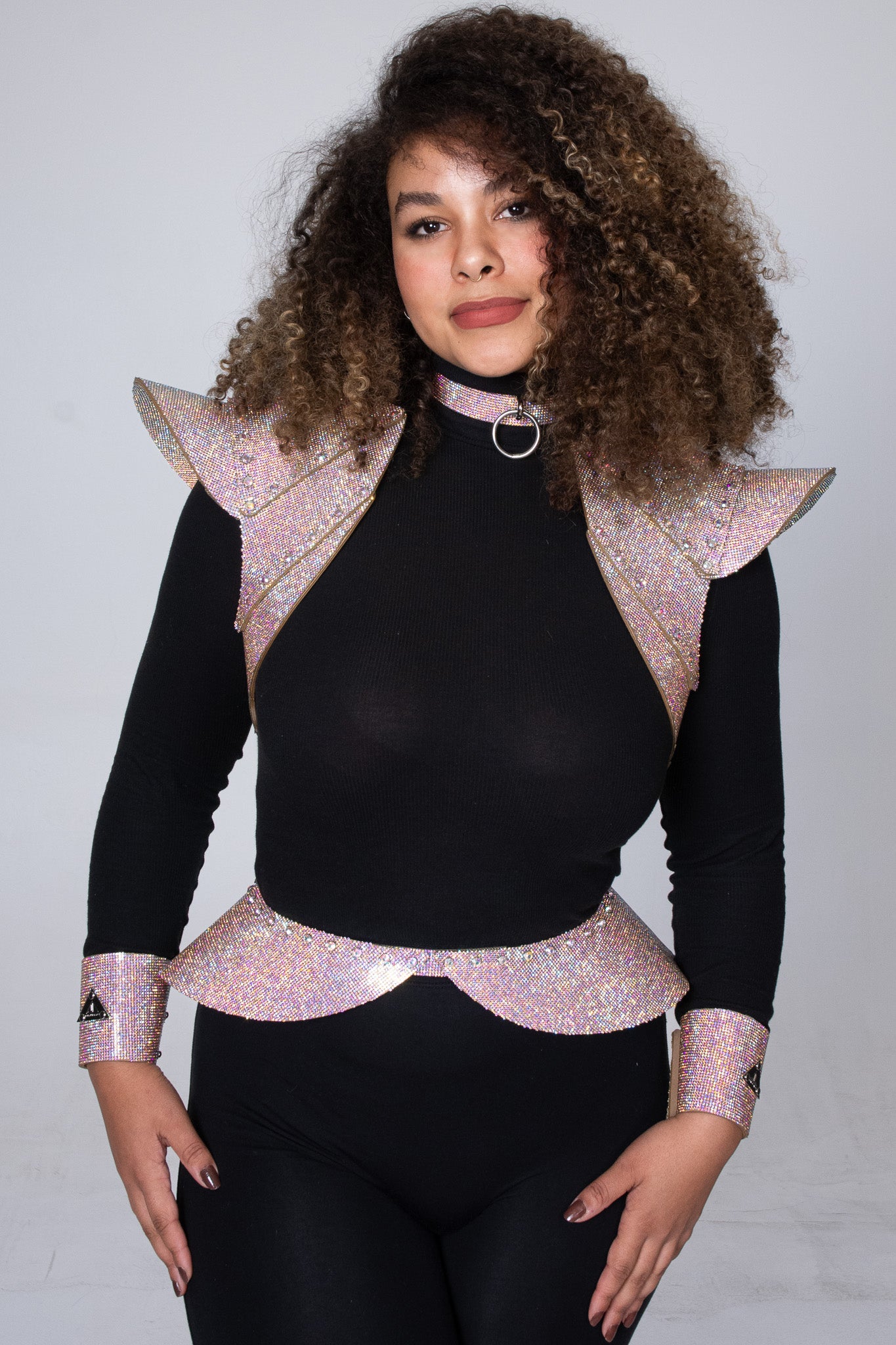 Statement cropped jacket crafted from luxurious multicolor crystal material, ideal for making a bold fashion statement