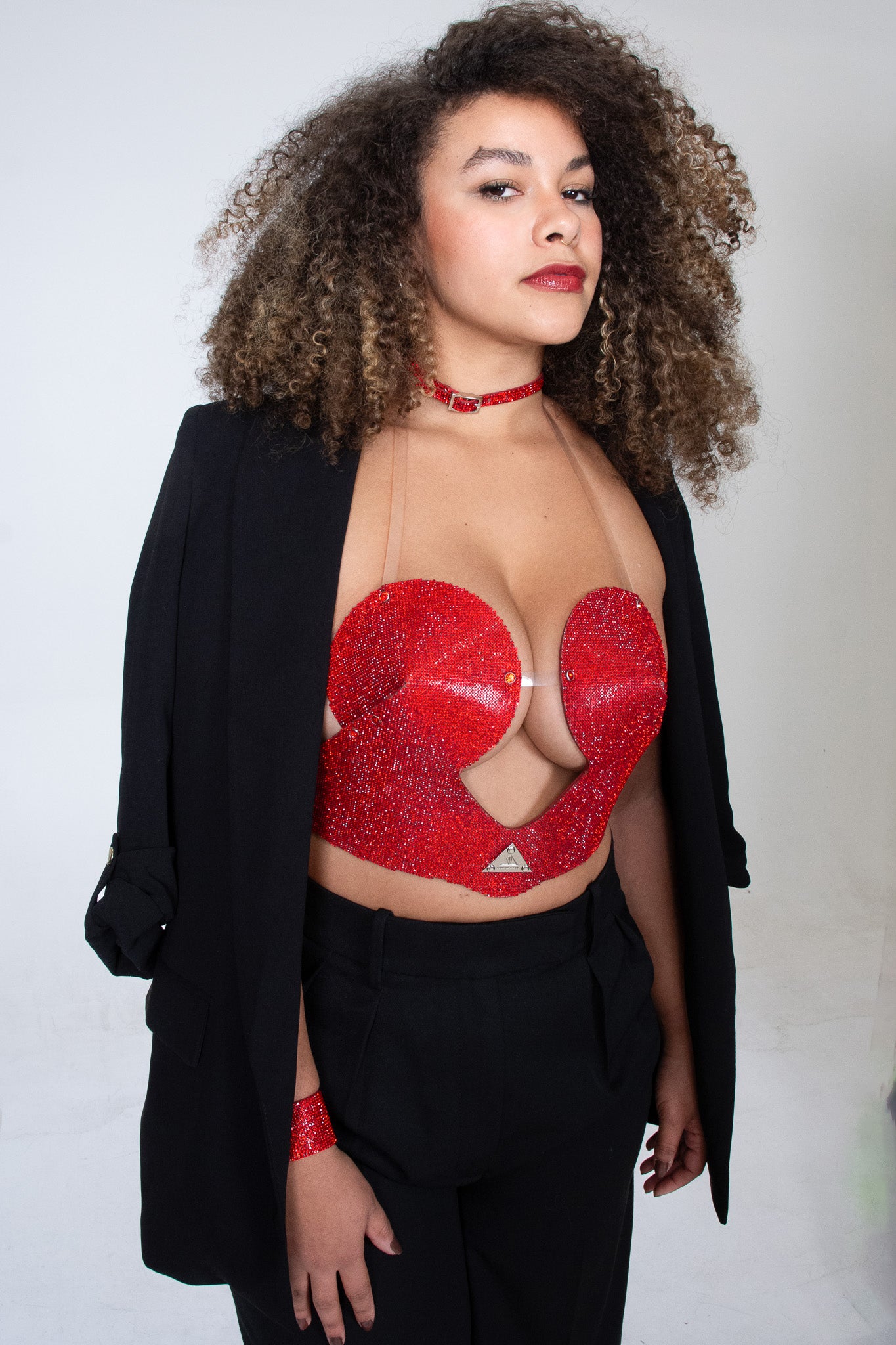 Radiant red MIKEY Bra with a dazzling sparkle, adding sophistication to your lingerie