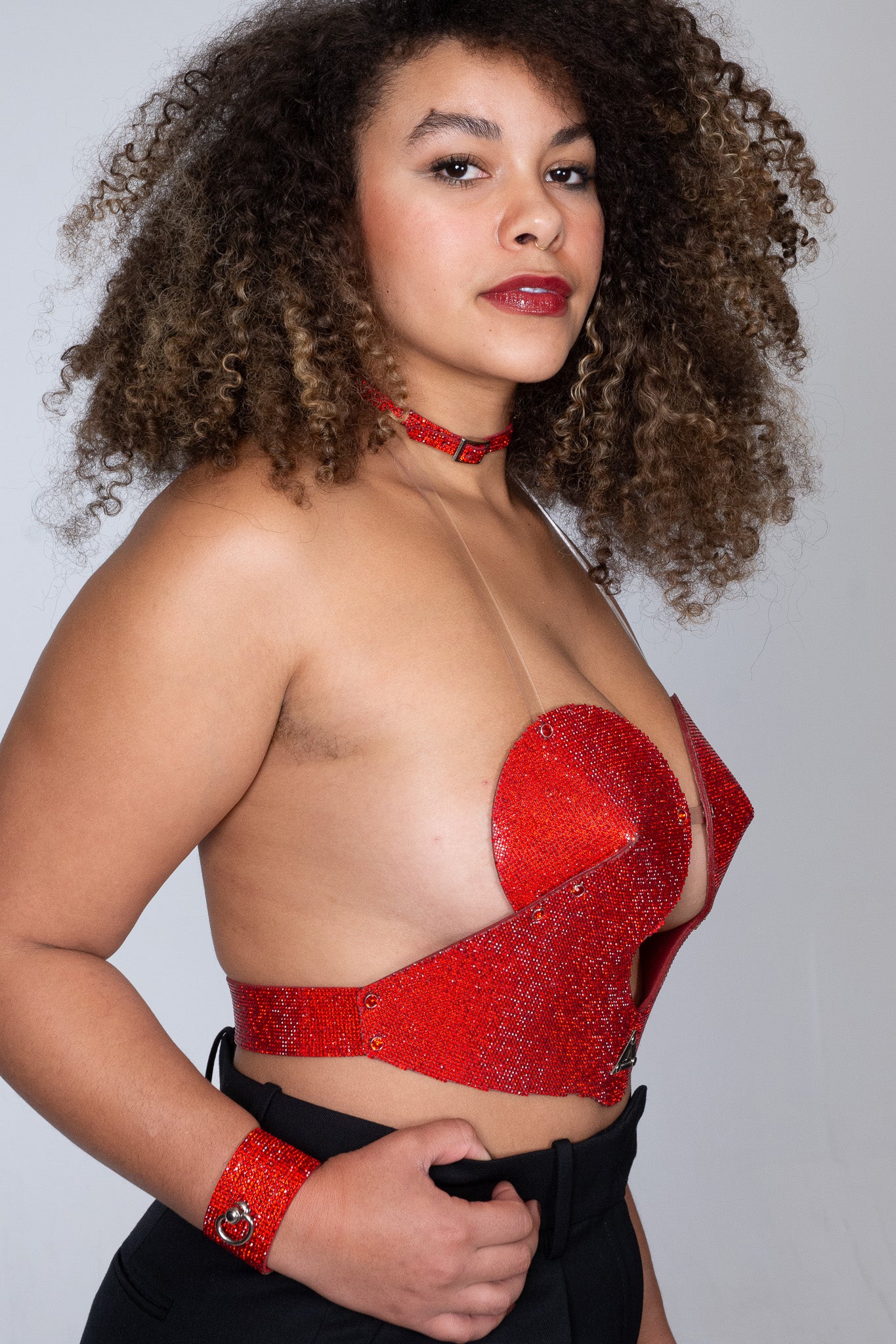 Stylish red MIKEY Bra with a fashionable graphic design for a bold statement