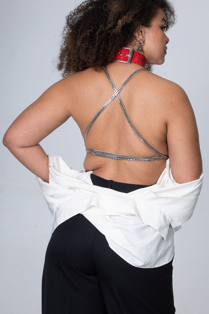 Fashion-forward red underboob bra with a daring and elegant design