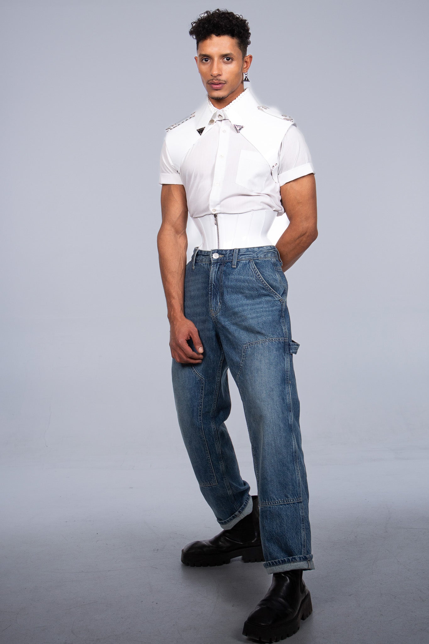 Sleek shiny white Violetta corset belt designed for versatility and style