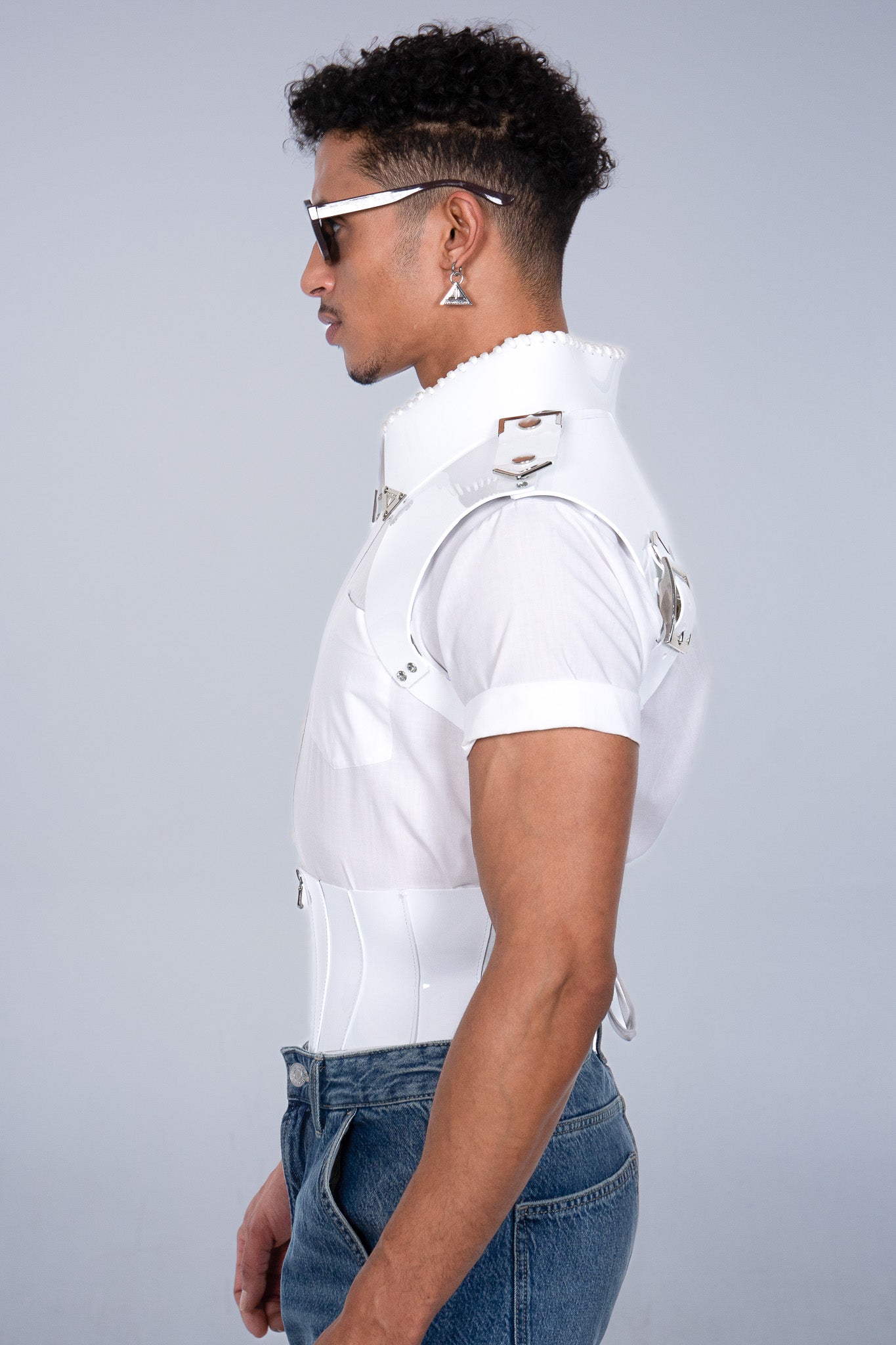 Elegant glossy white Violetta corset belt for adding sophistication to your attire