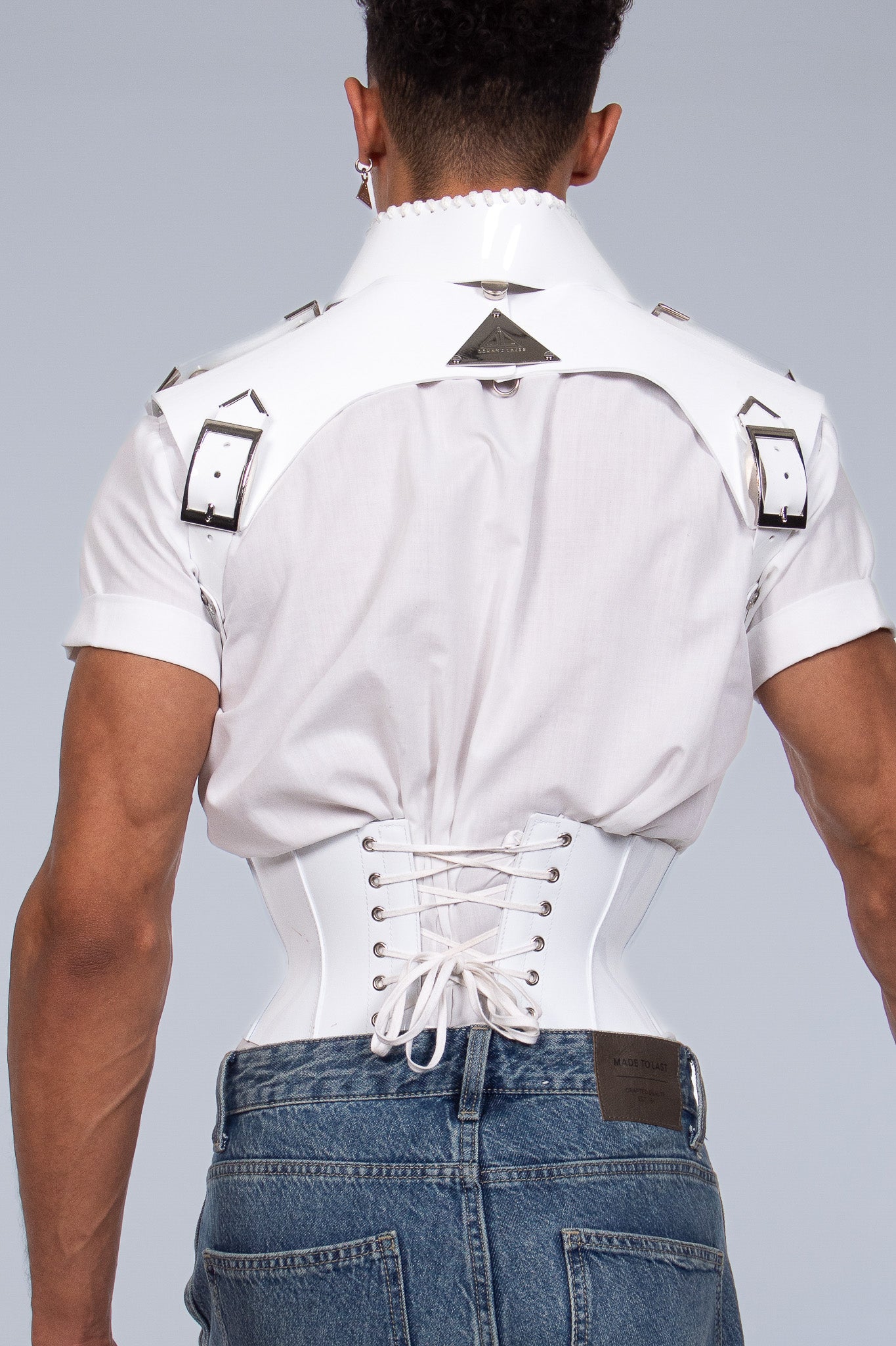 Glamorous shiny white Violetta corset belt for a sophisticated finish