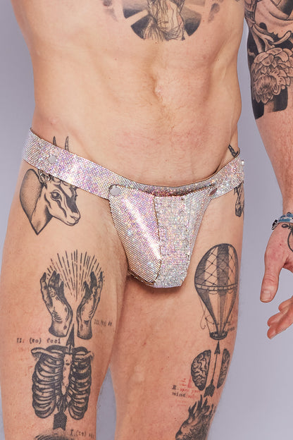 Vibrant multicolor crystal jockstrap, a playful and eye-catching choice for making a statement in the bedroom.