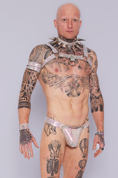 Express your unique style with the multicolor crystal-covered jockstrap, designed to add a pop of color to your intimate wear.