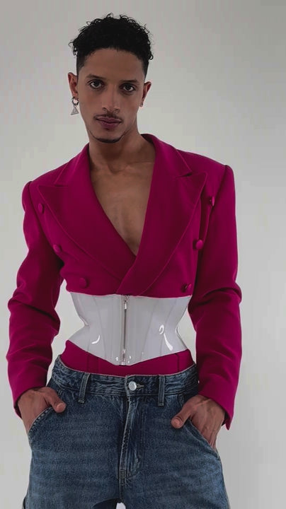 Statement shiny white Violetta corset belt with a modern design for defining the waistline