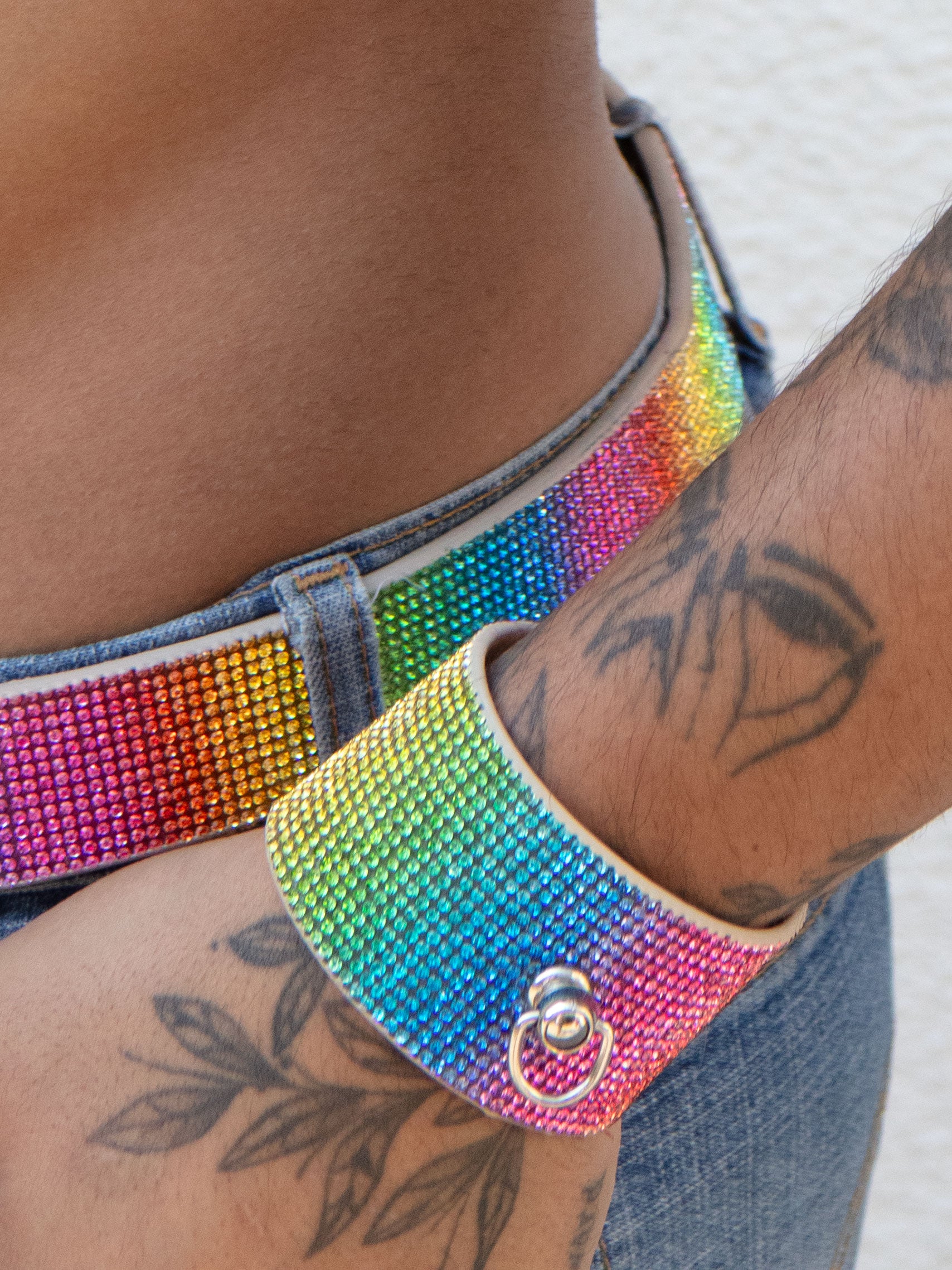Product picture for our cuff with ring  crystal rainbow pride colour by Lorand Lajos