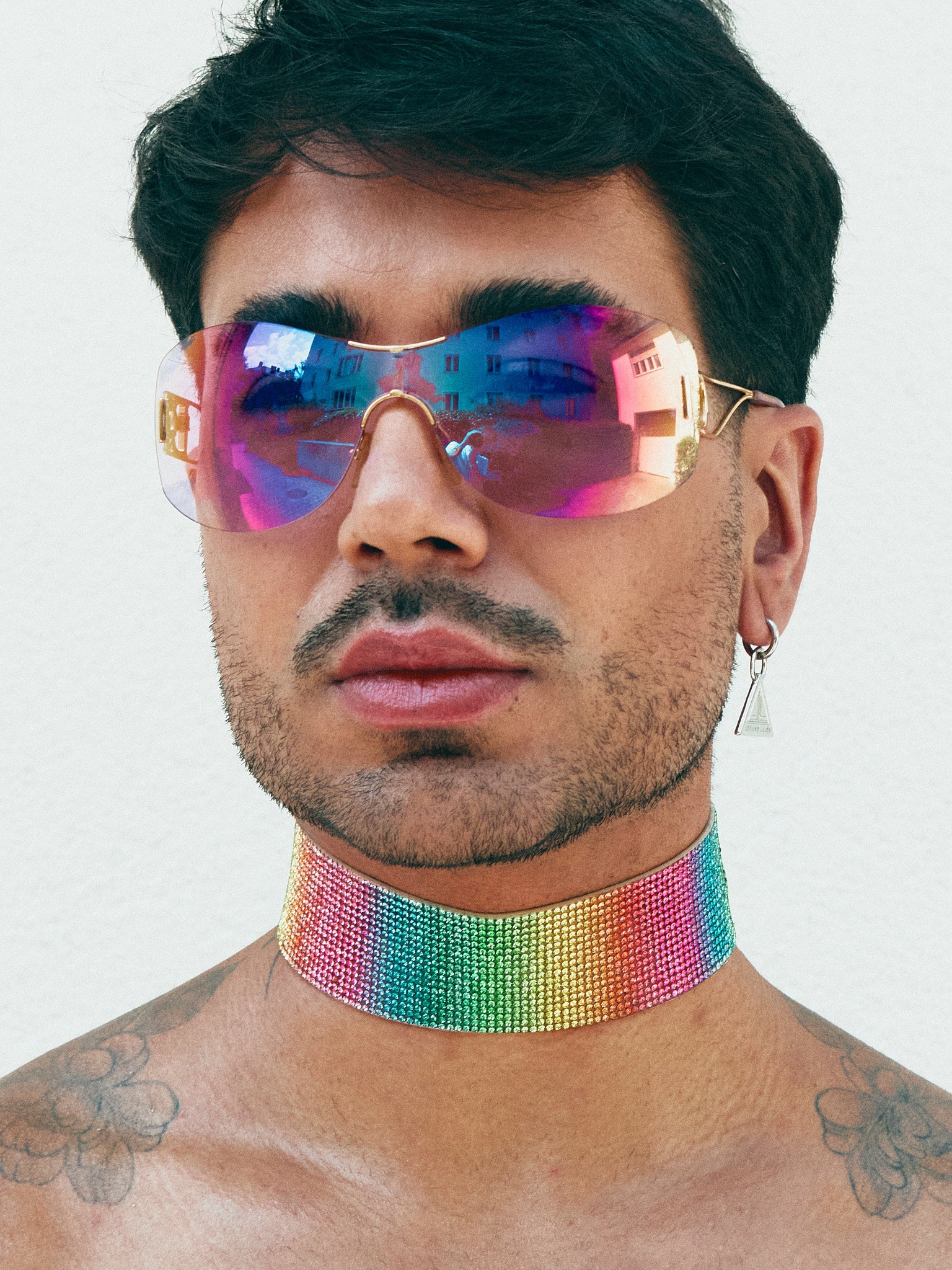 picture for our crystal rainbow pride choker by Lorand Lajos backside with shiny buckle